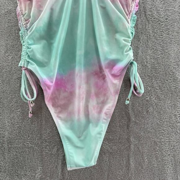 CupShe Swimsuit Women L Green Pink Tie-Dye One Piece Scoop Padded Rushed Tie - Picture 8 of 16